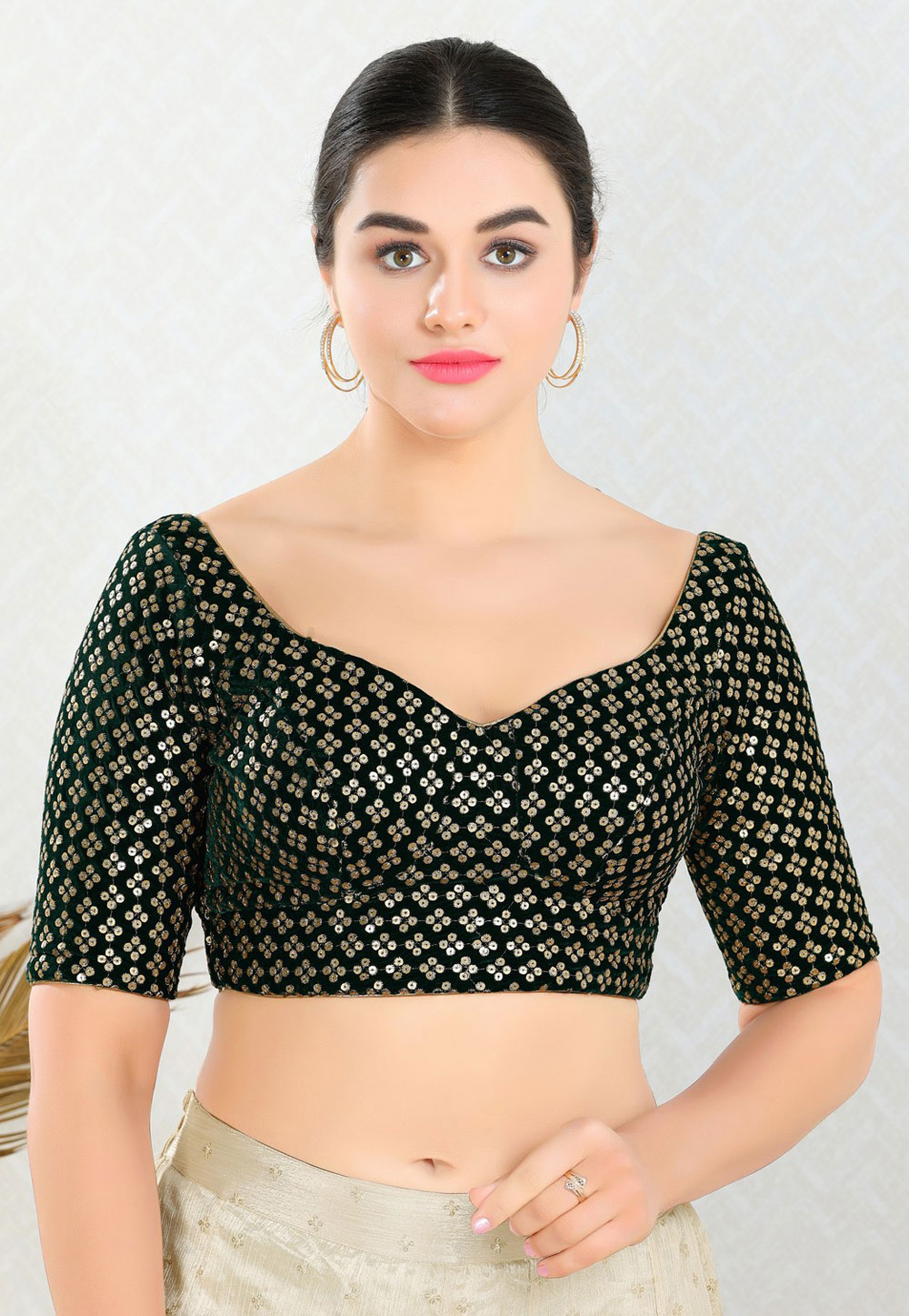 Green Velvet Readymade Blouse 310990