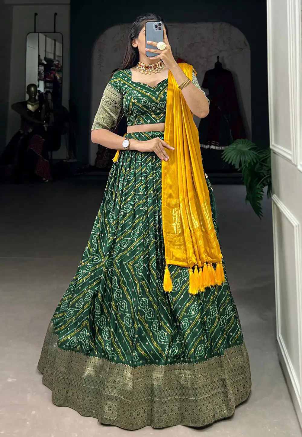 Green Viscose Circular Lehenga Choli 293622