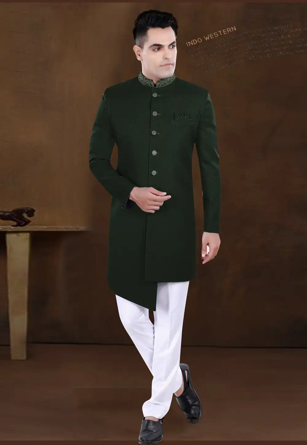 Green Viscose Indo Western Sherwani 292237