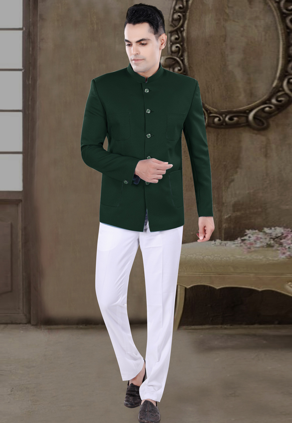 Green Viscose Jodhpuri Suit 306398