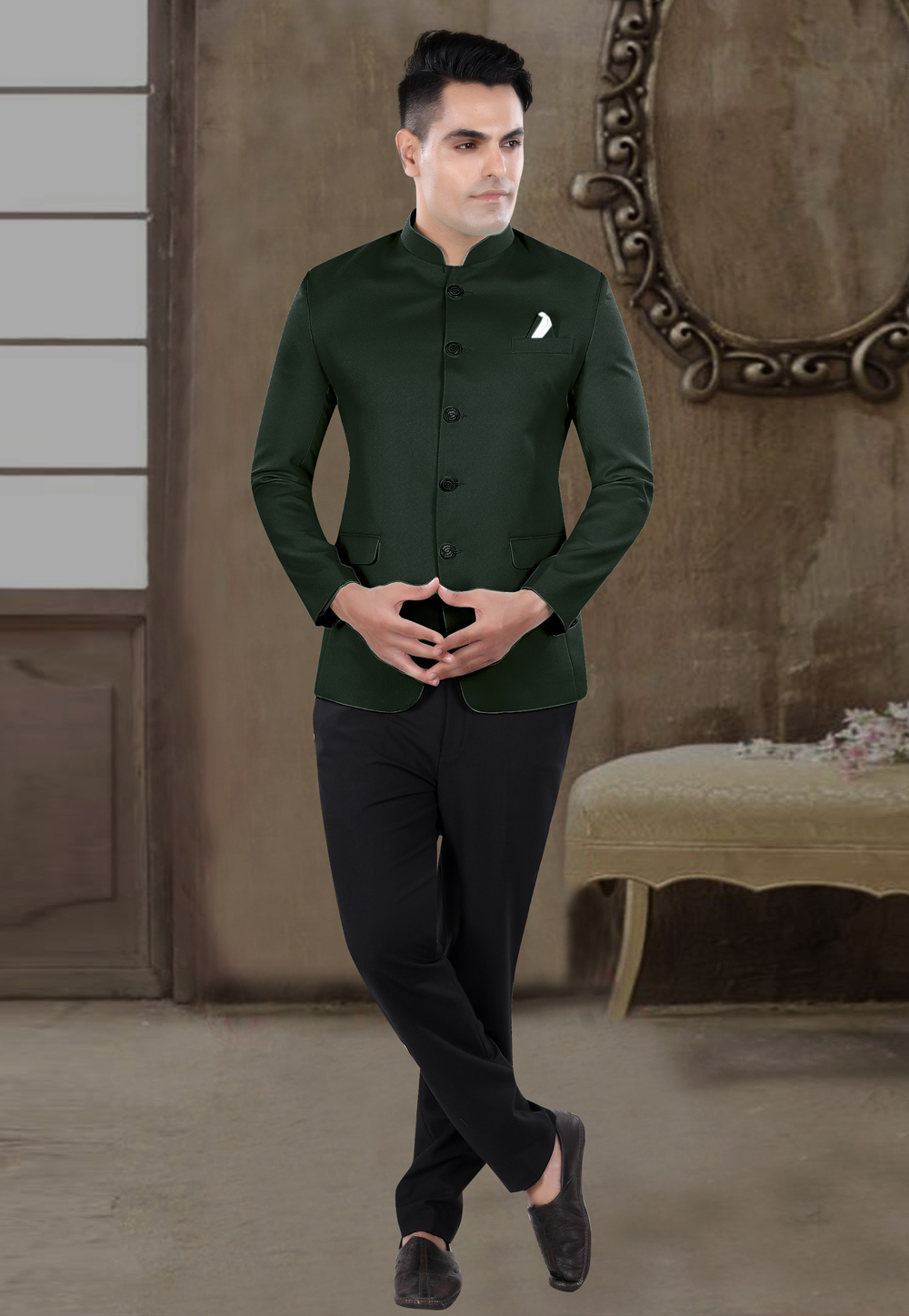 Green Viscose Jodhpuri Suit 306402