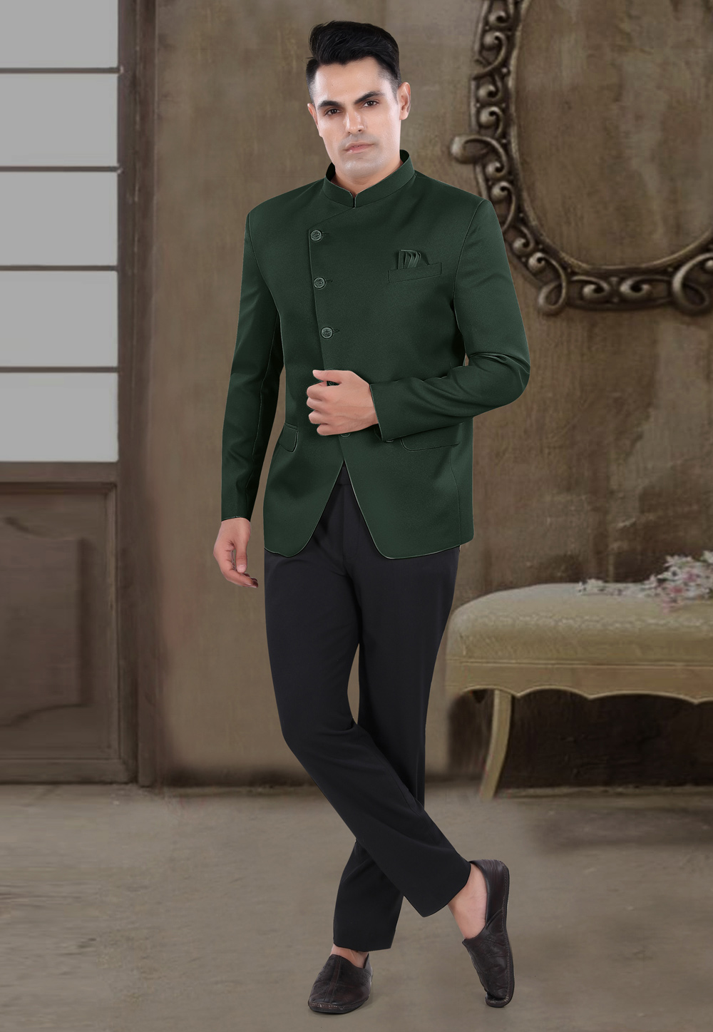 Green Viscose Jodhpuri Suit 306406