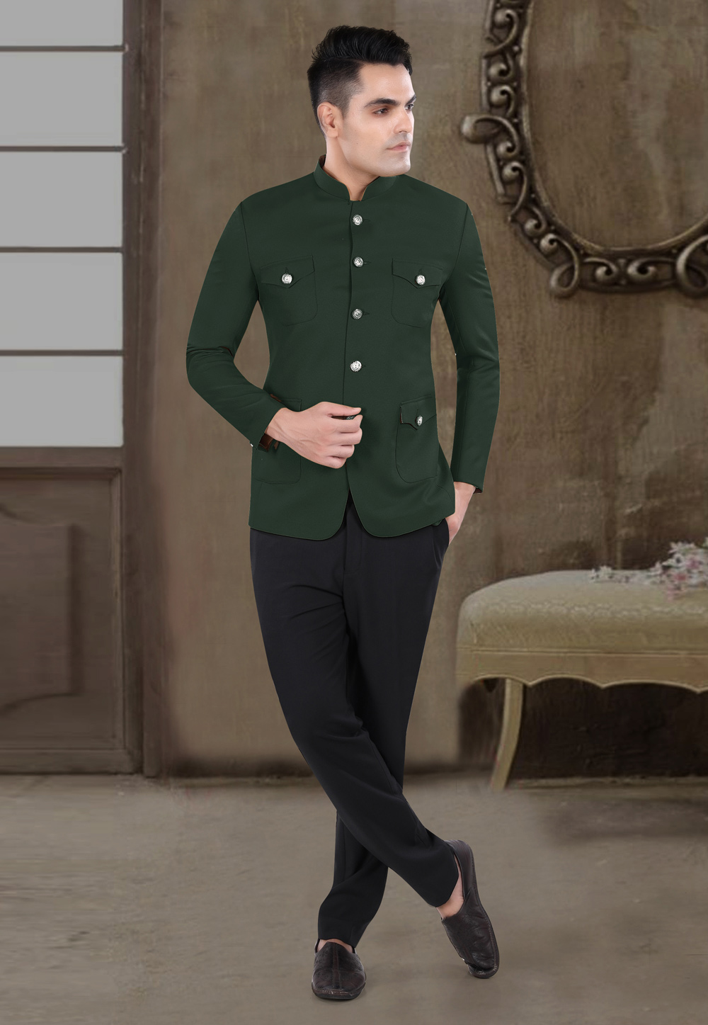 Green Viscose Jodhpuri Suit 306410