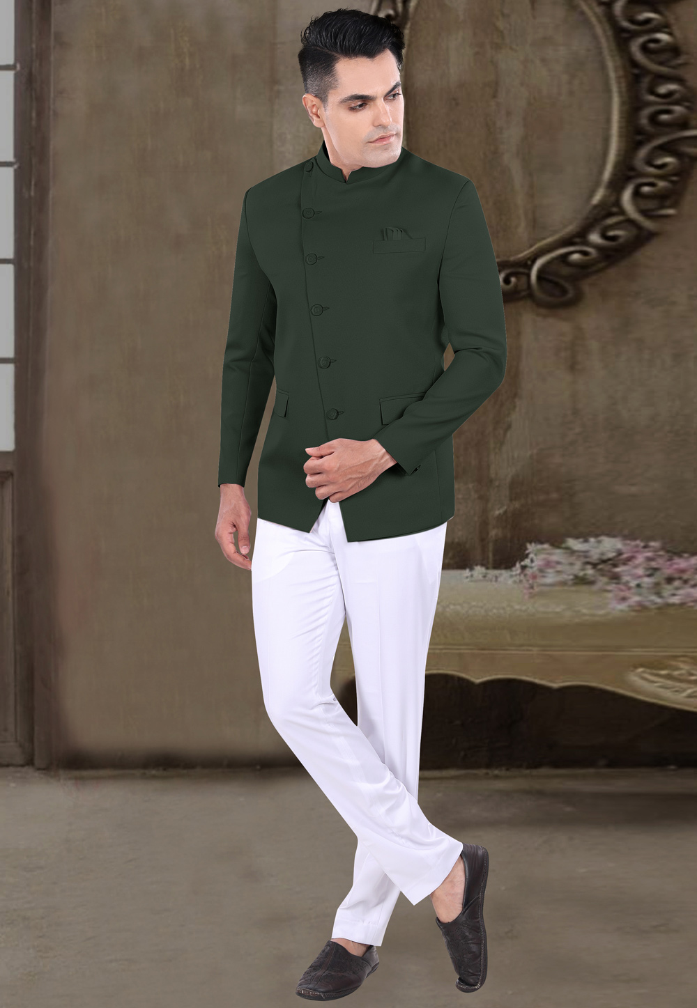 Green Viscose Jodhpuri Suit 306414