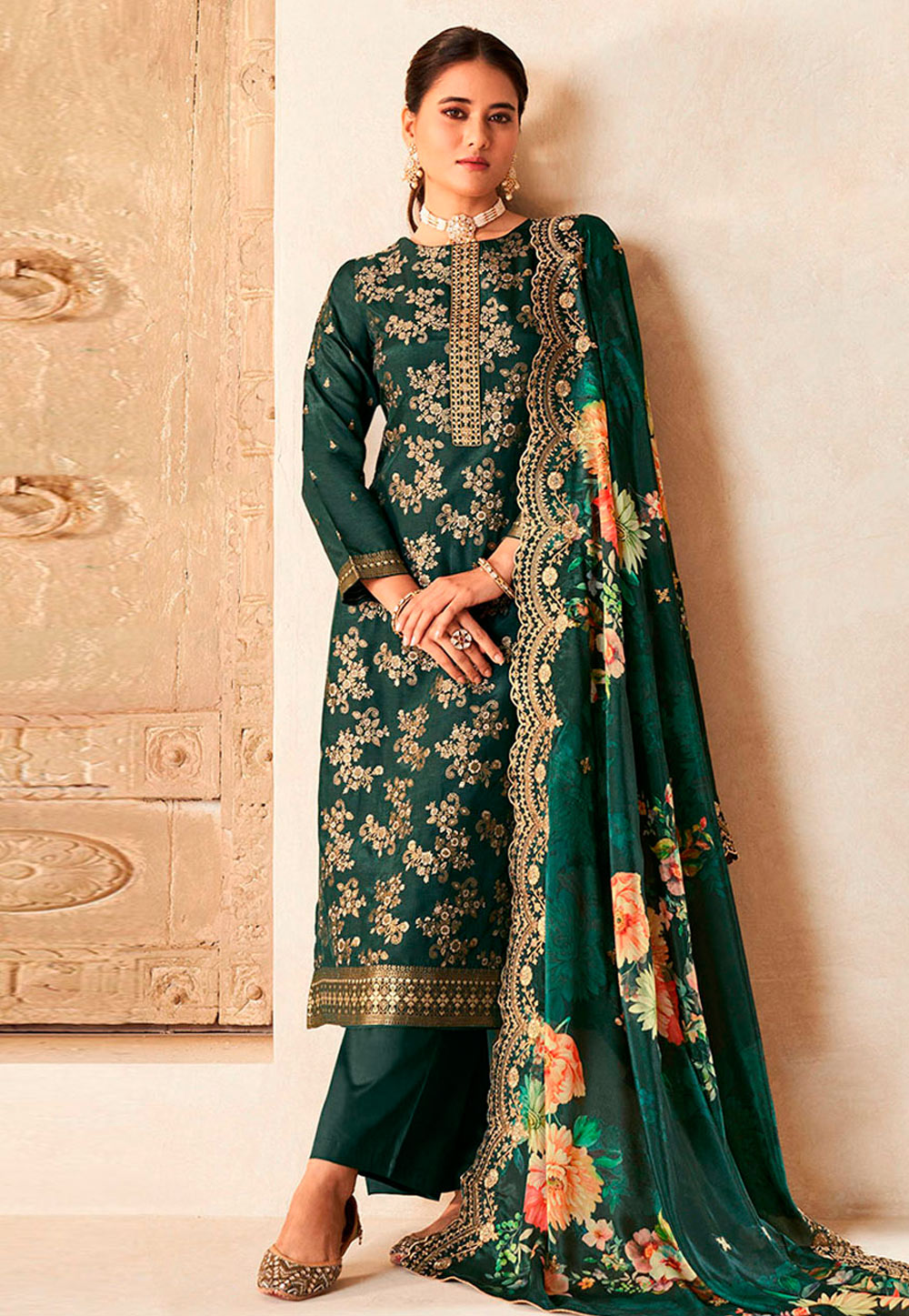 Green Viscose Pakistani Suit 309573
