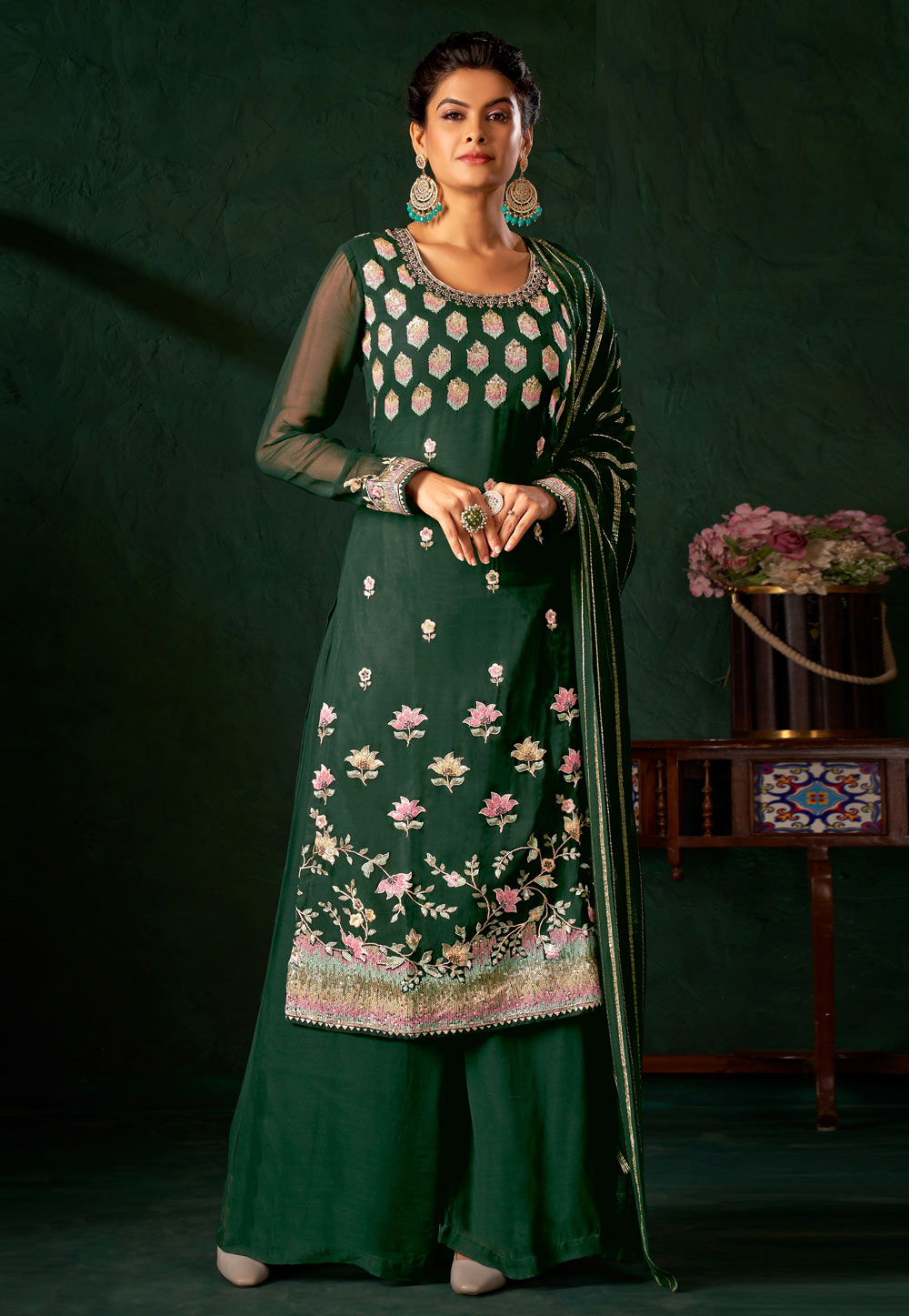Green Viscose Palazzo Suit 310516