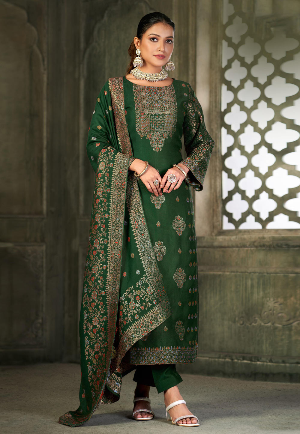 Green Viscose Pant Style Suit 286685