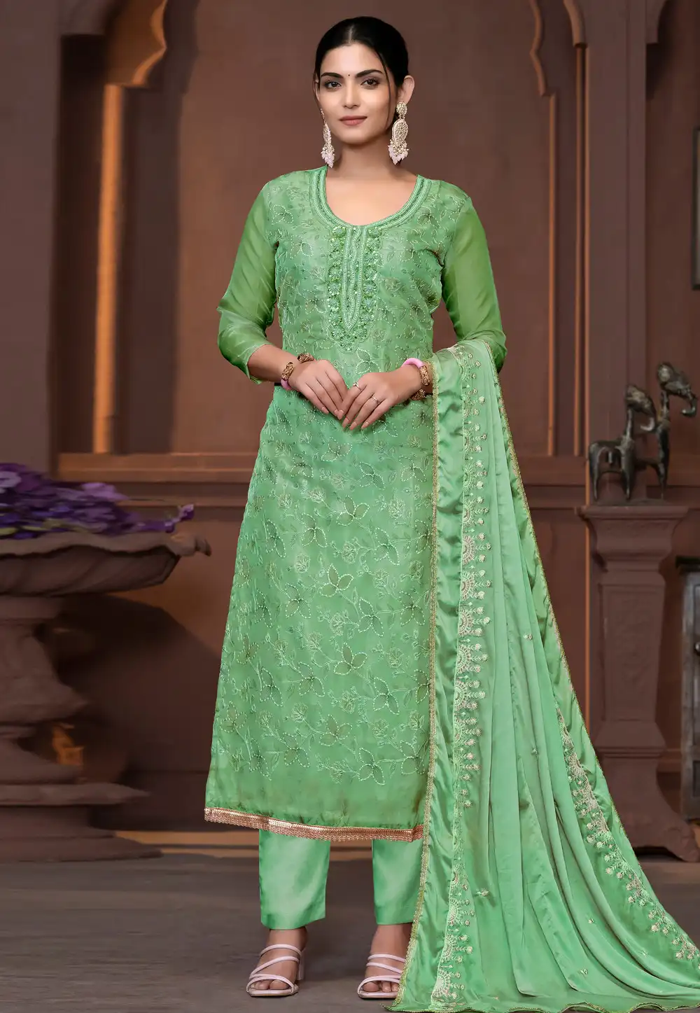 Green Viscose Pant Style Suit 294162