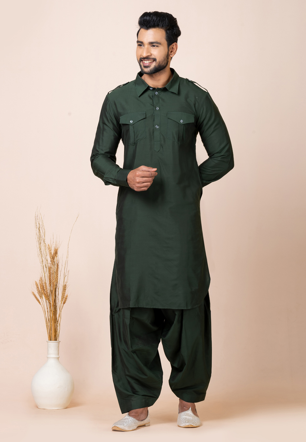 Green Viscose Pathani Suit 286237