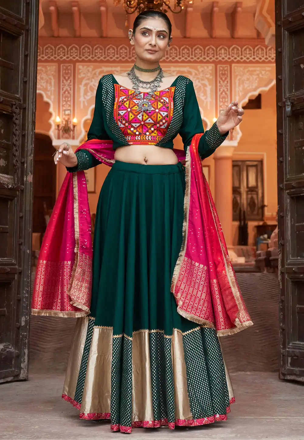 Green Viscose Rayon Navratri Chaniya Choli 292870