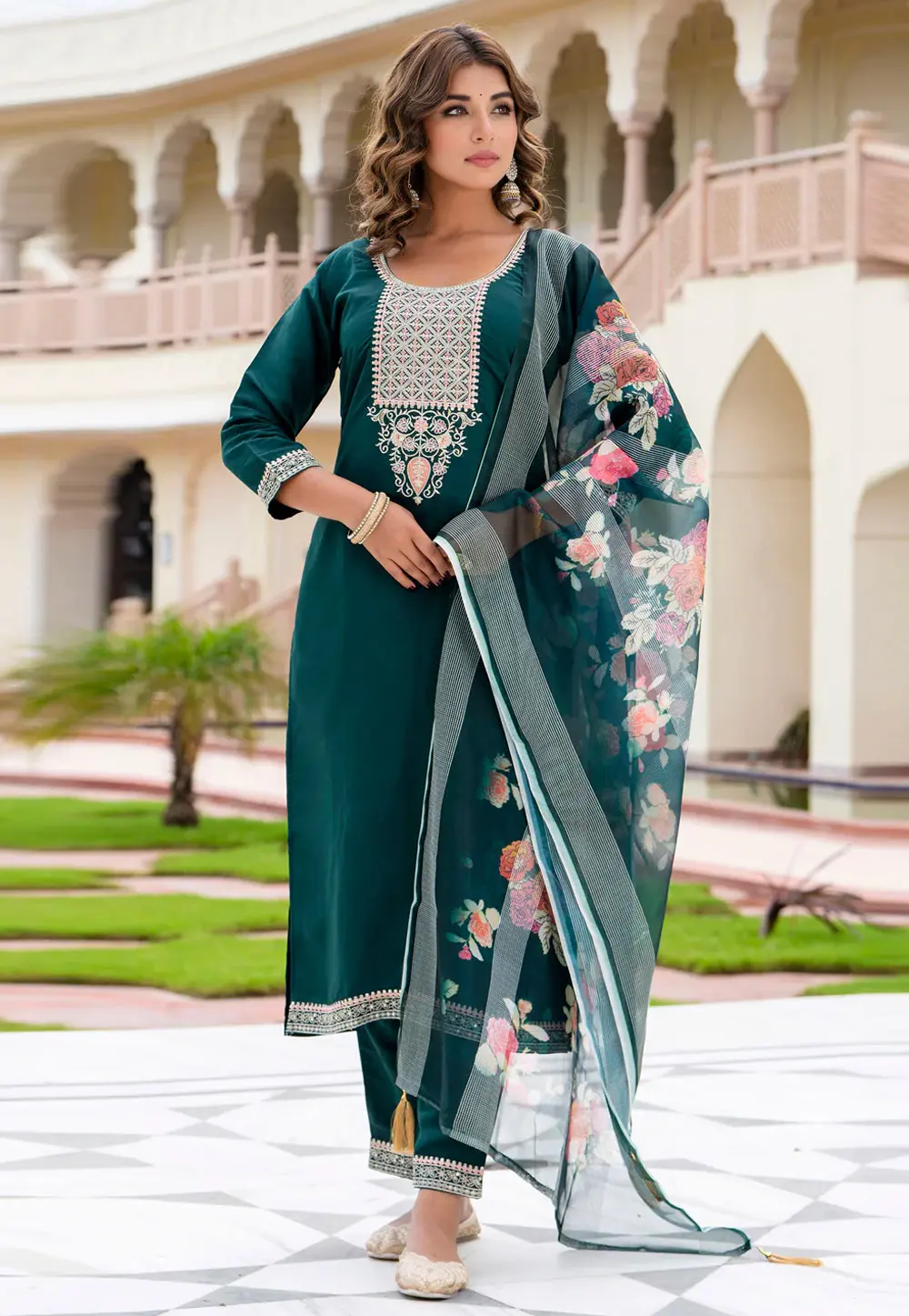 Green Viscose Rayon Readymade Pakistani Suit 298185