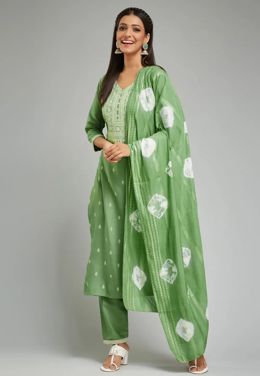 Green Viscose Rayon Readymade Pant Style Suit 304000