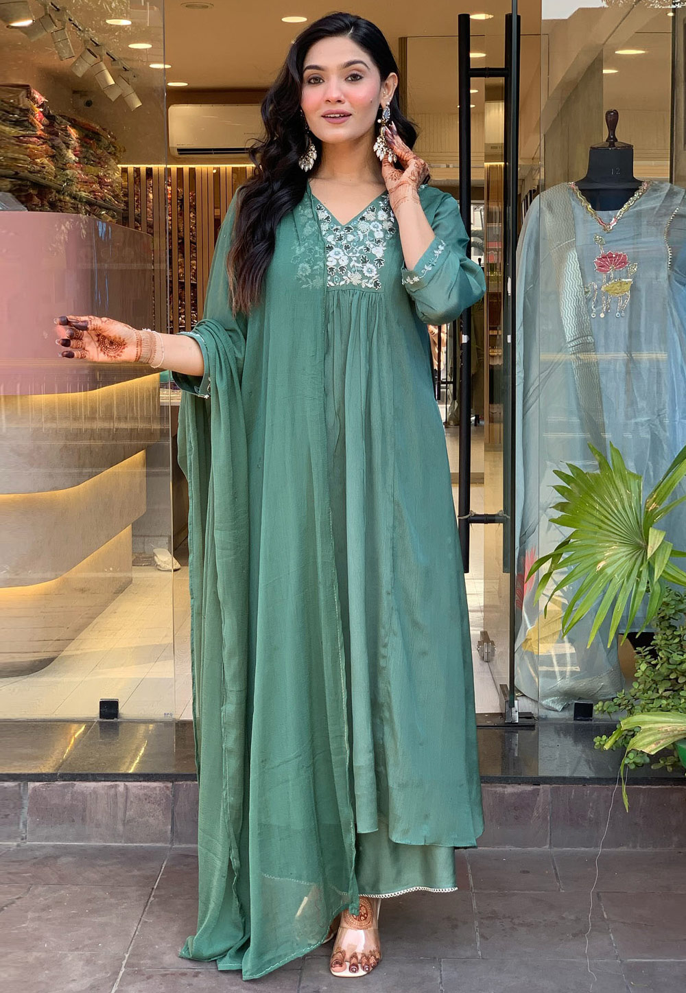 Green Viscose Readymade Anarkali Suit 309460
