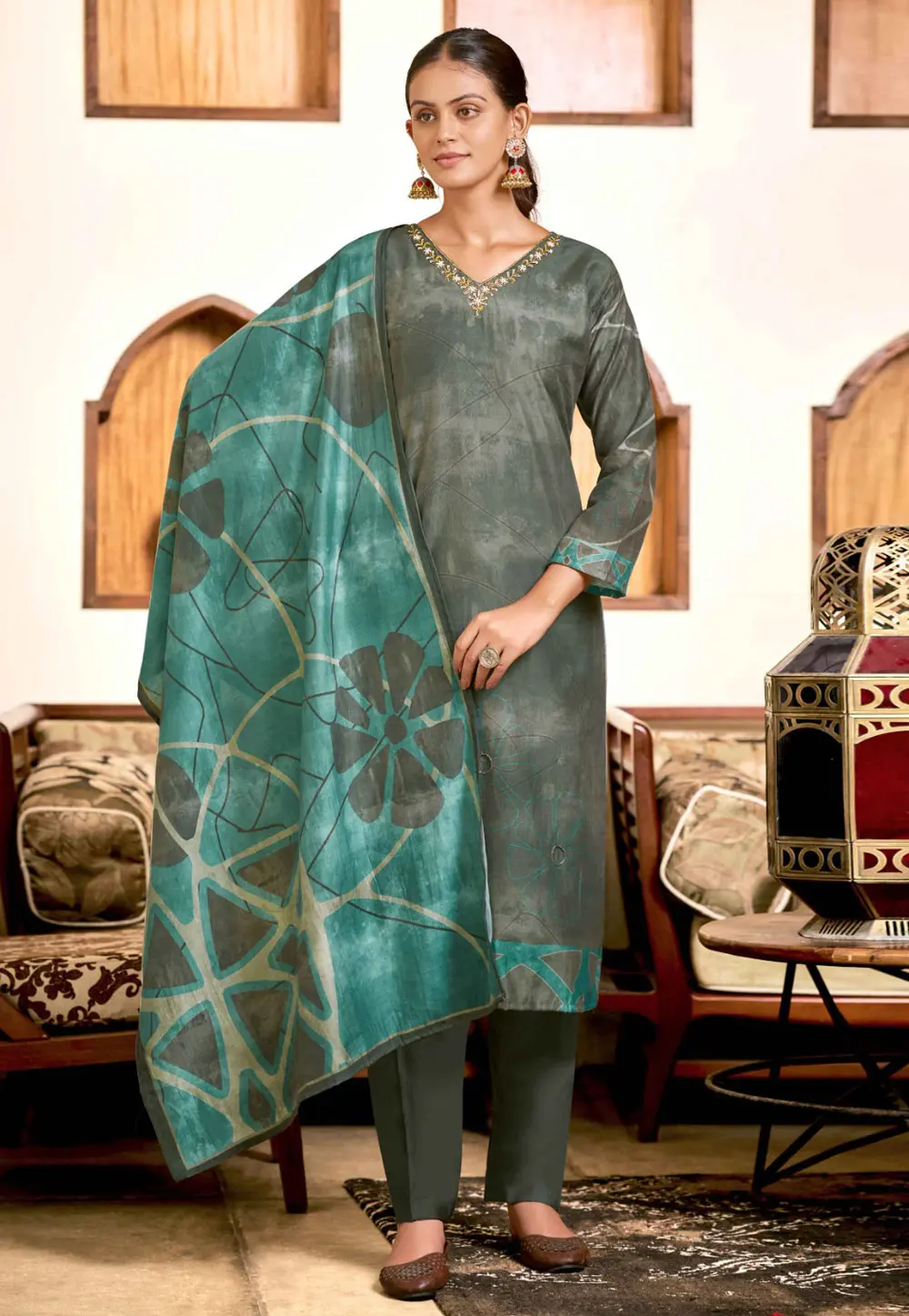 Green Viscose Readymade Pakistani Suit 297771