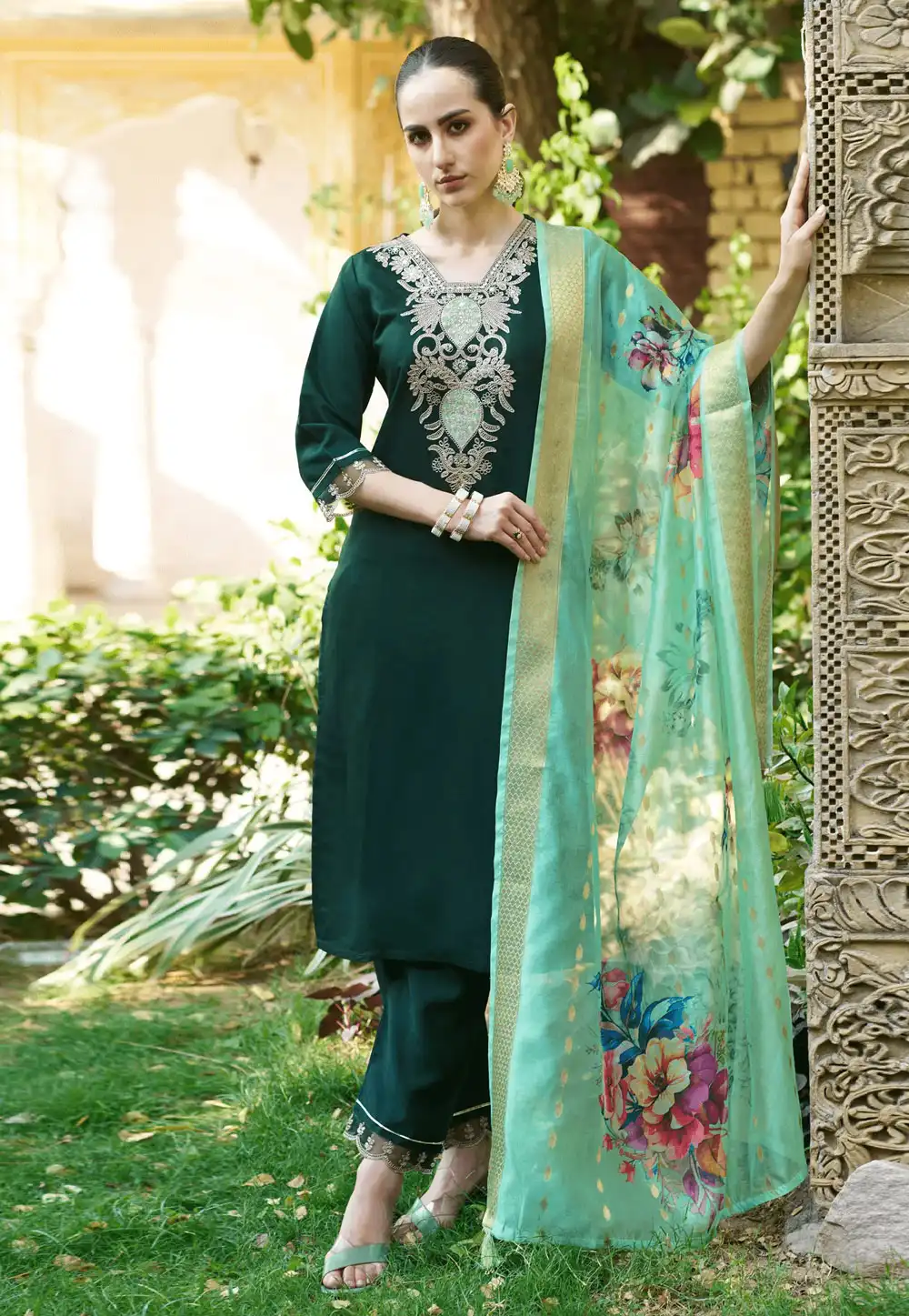 Green Viscose Readymade Pakistani Suit 289379