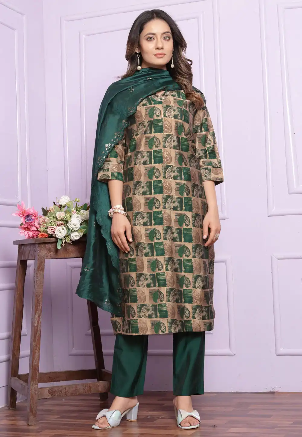 Green Viscose Readymade Pakistani Suit 289442