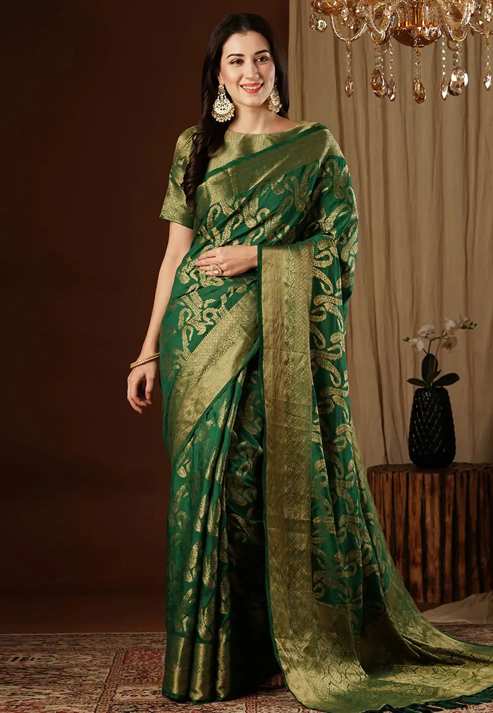 Green Viscose Saree With Blouse 294688