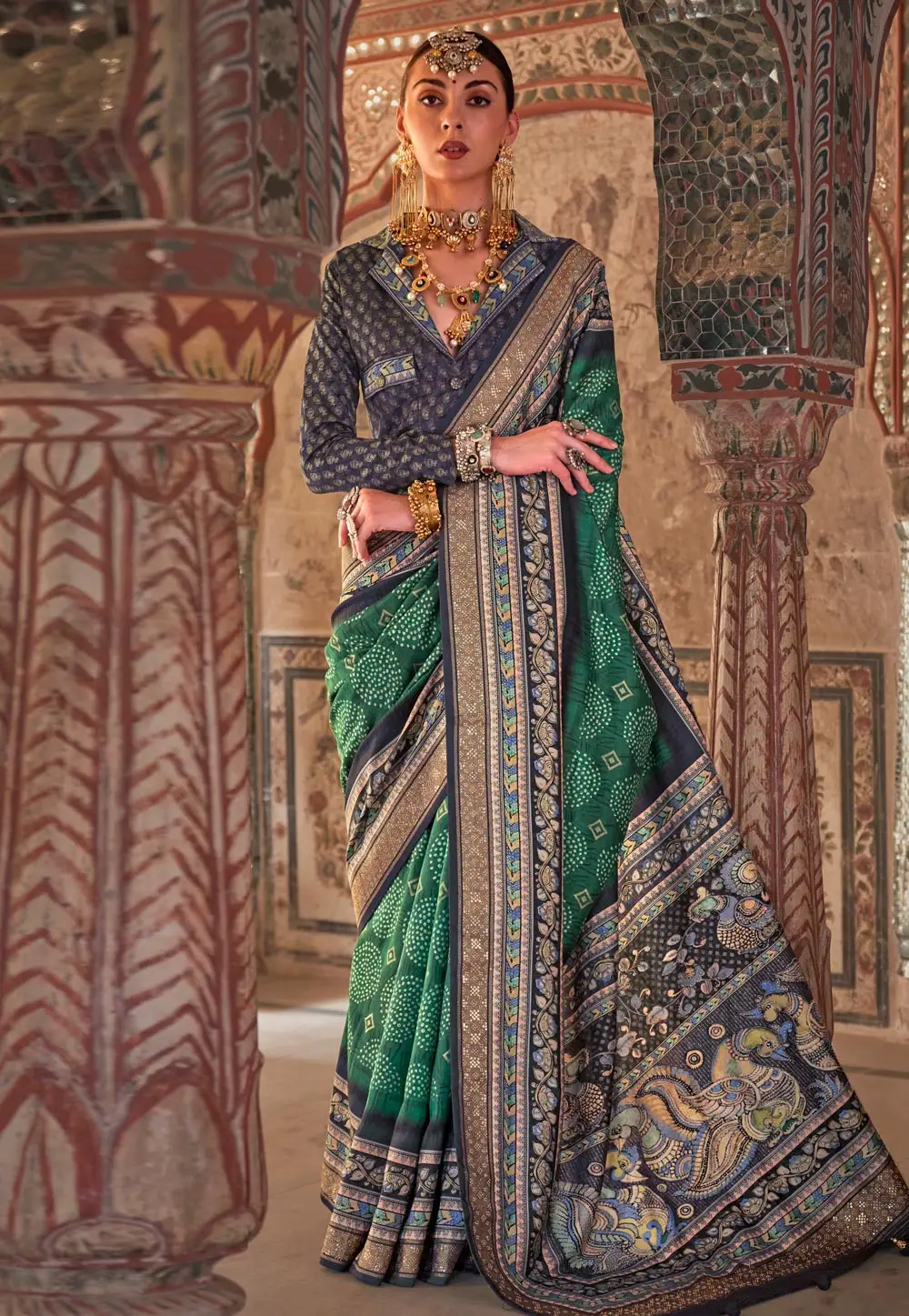 Green Viscose Saree With Blouse 296313