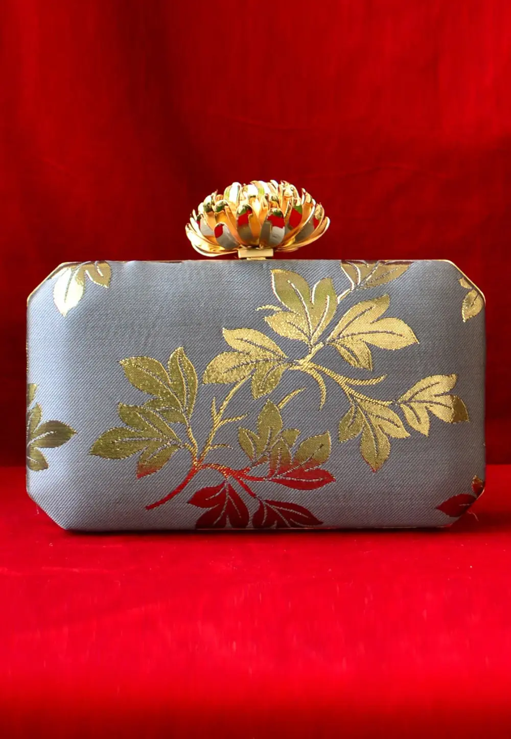 Grey Art Silk Clutch 299377