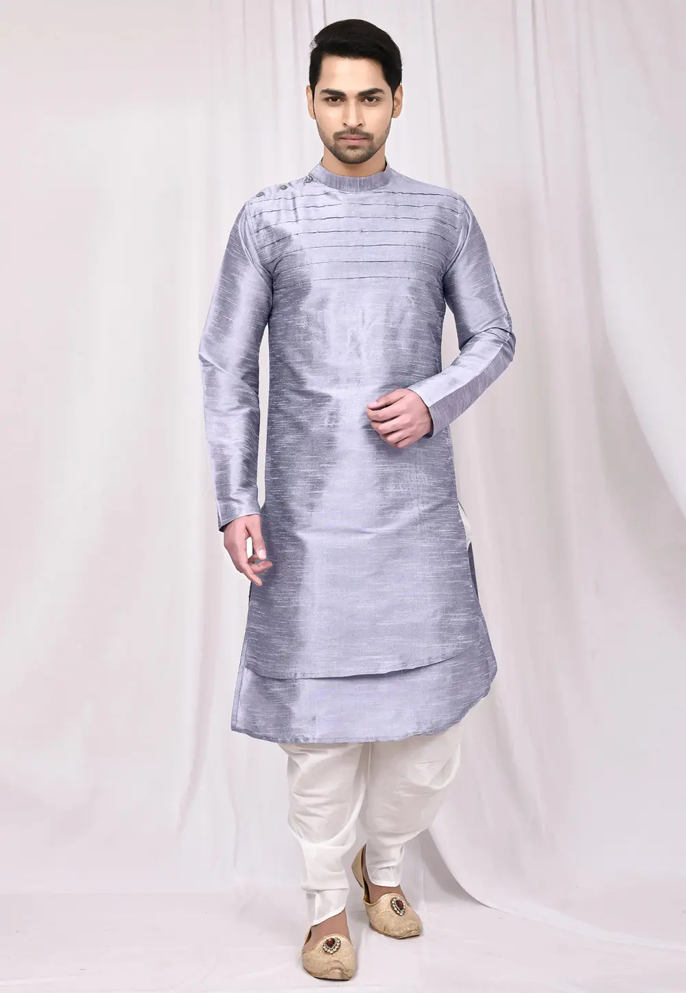 Grey Art Silk Dhoti Kurta 300258