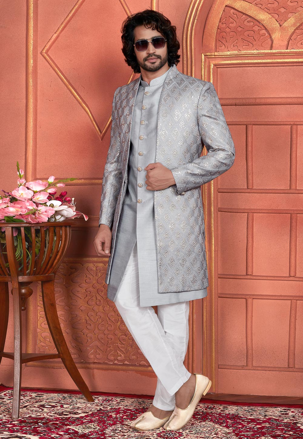 Grey Art Silk Indo Western Suit 285736