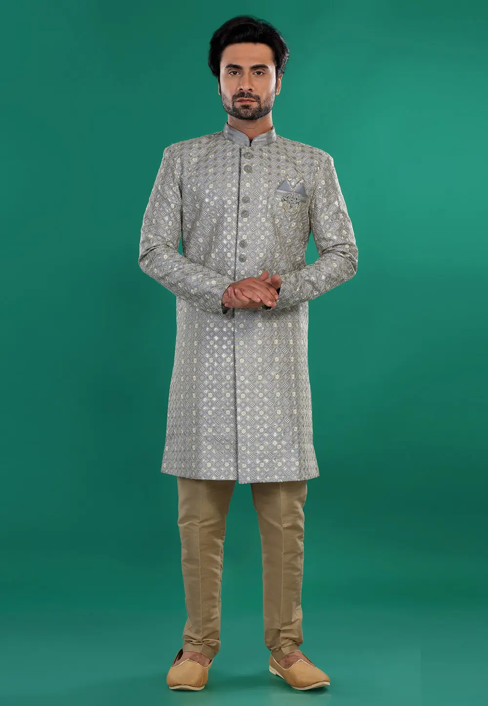 Grey Art Silk Indo Western Suit 295272