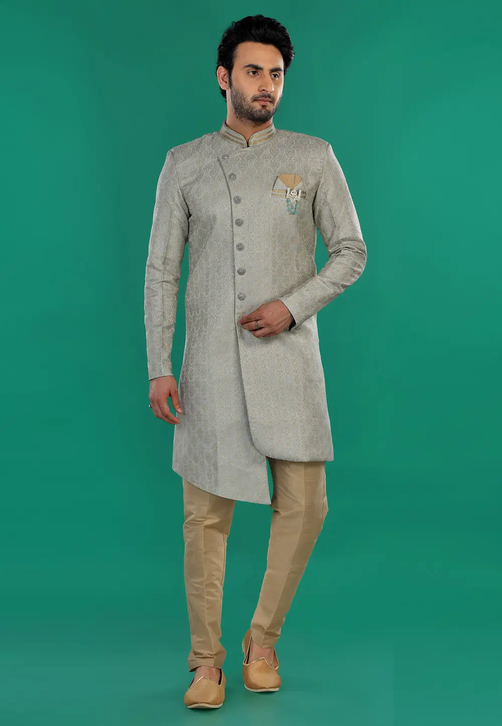 Grey Art Silk Indo Western Suit 295283