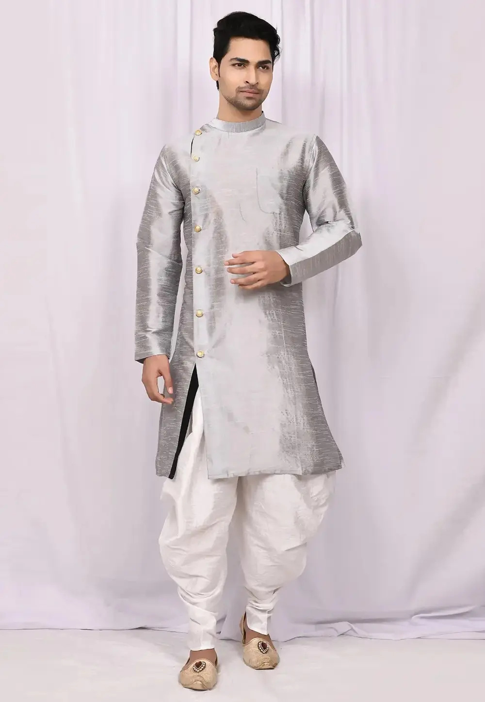 Grey Art Silk Indo Western Suit 300701