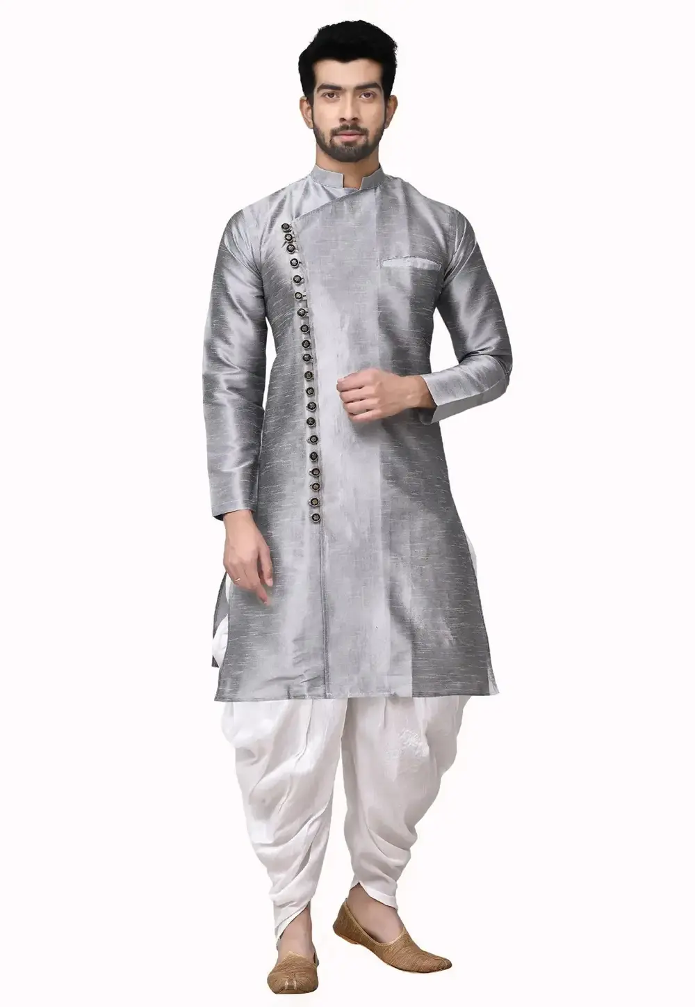 Grey Art Silk Indo Western Suit 300734