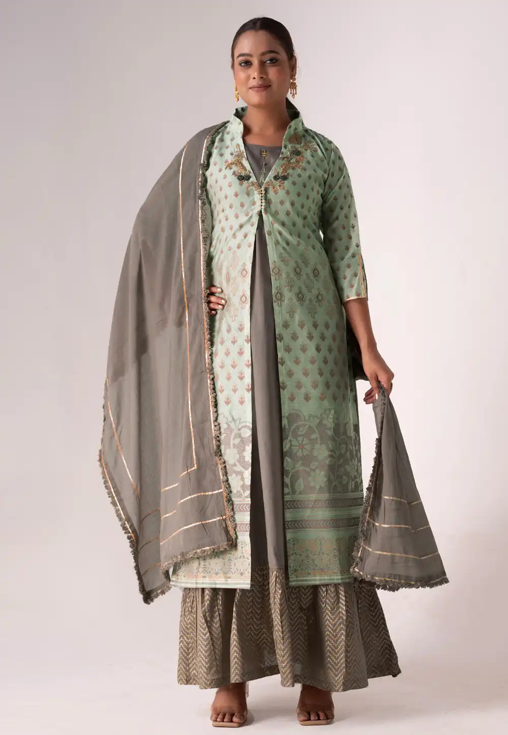 Grey Art Silk Jacket Style Suit 290405