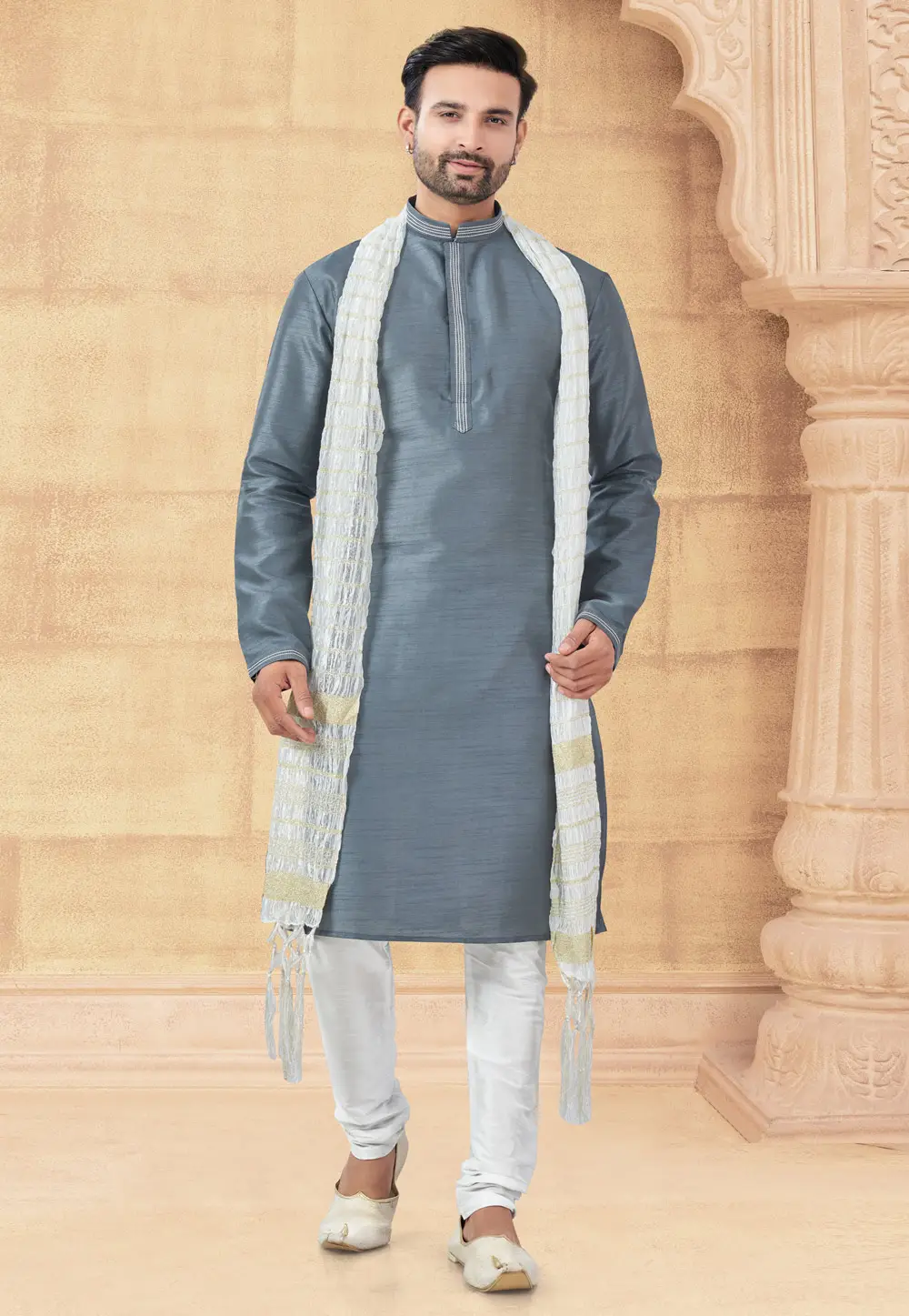 Grey Art Silk Kurta Pajama 296907