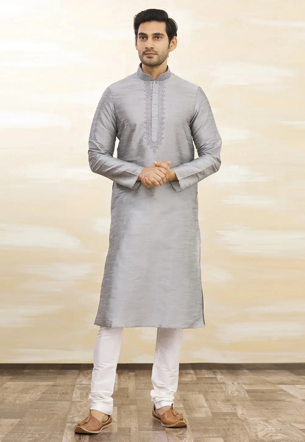 Grey Art Silk Kurta Pajama 300273