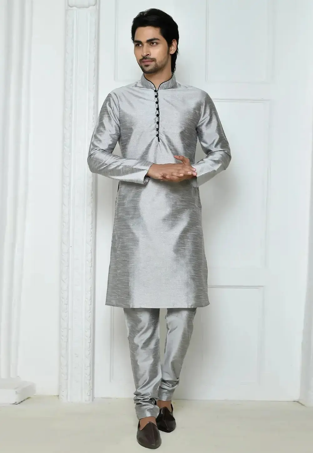 Grey Art Silk Kurta Pajama 300729