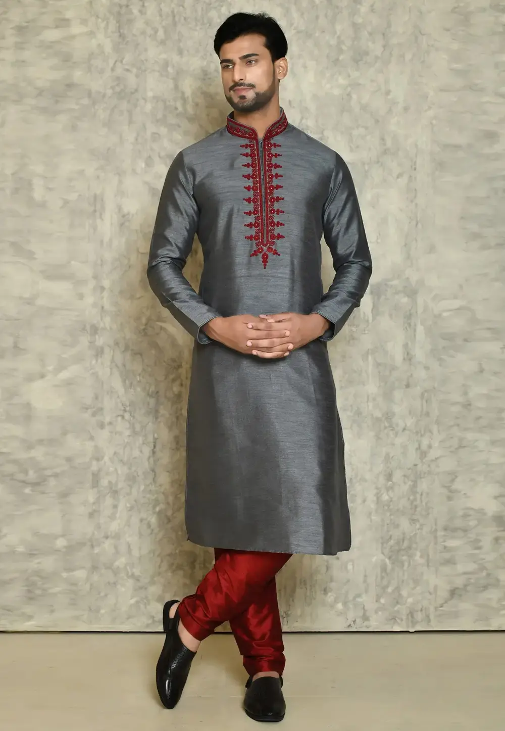 Grey Art Silk Kurta Pajama 300761