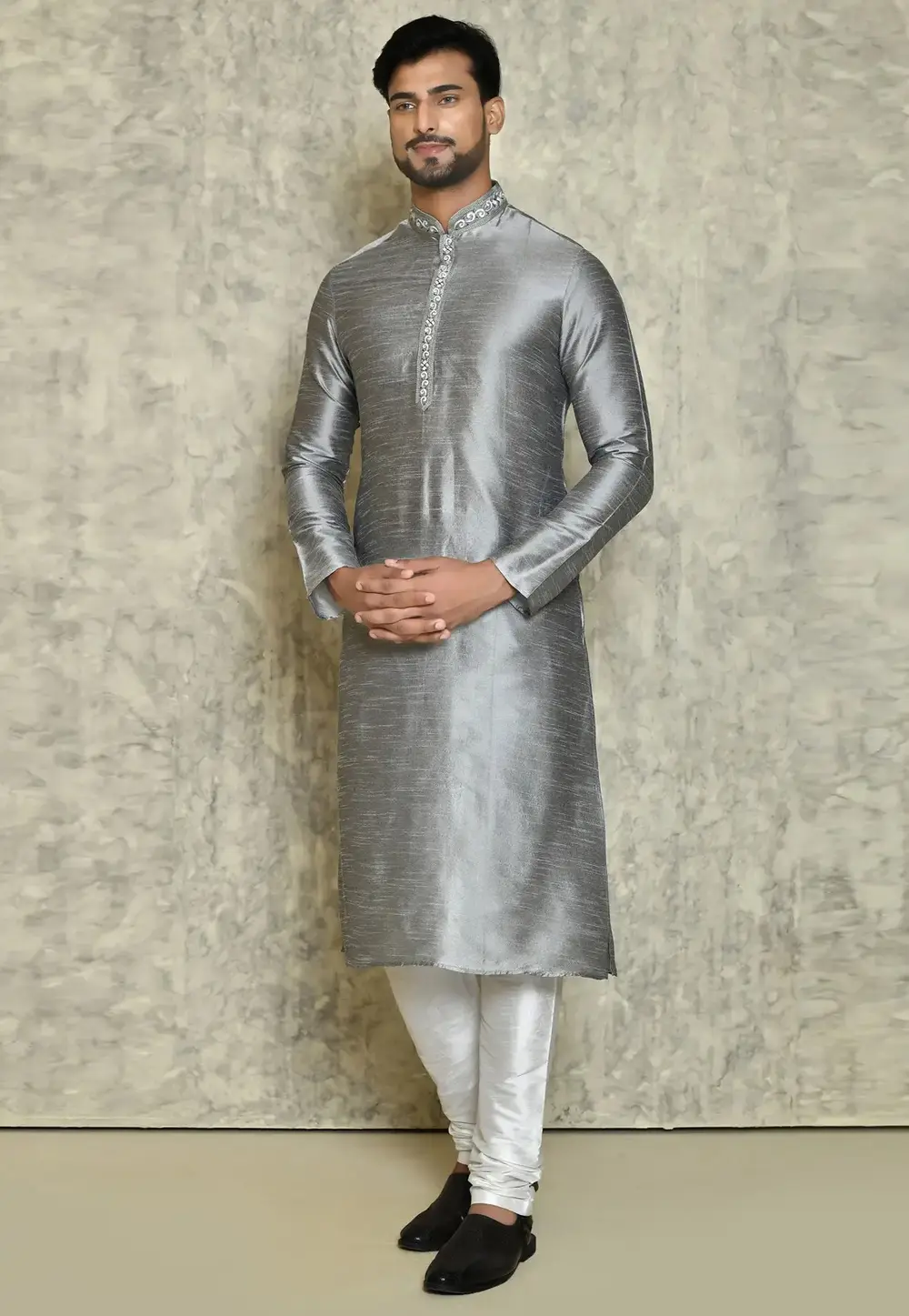 Grey Art Silk Kurta Pajama 300762