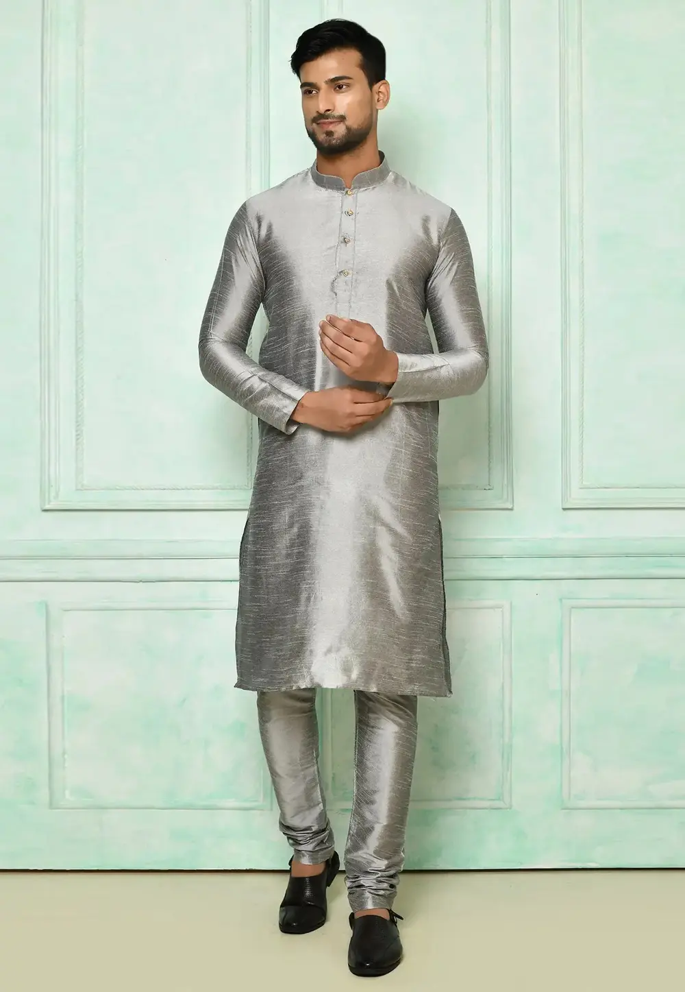 Grey Art Silk Kurta Pajama 300763