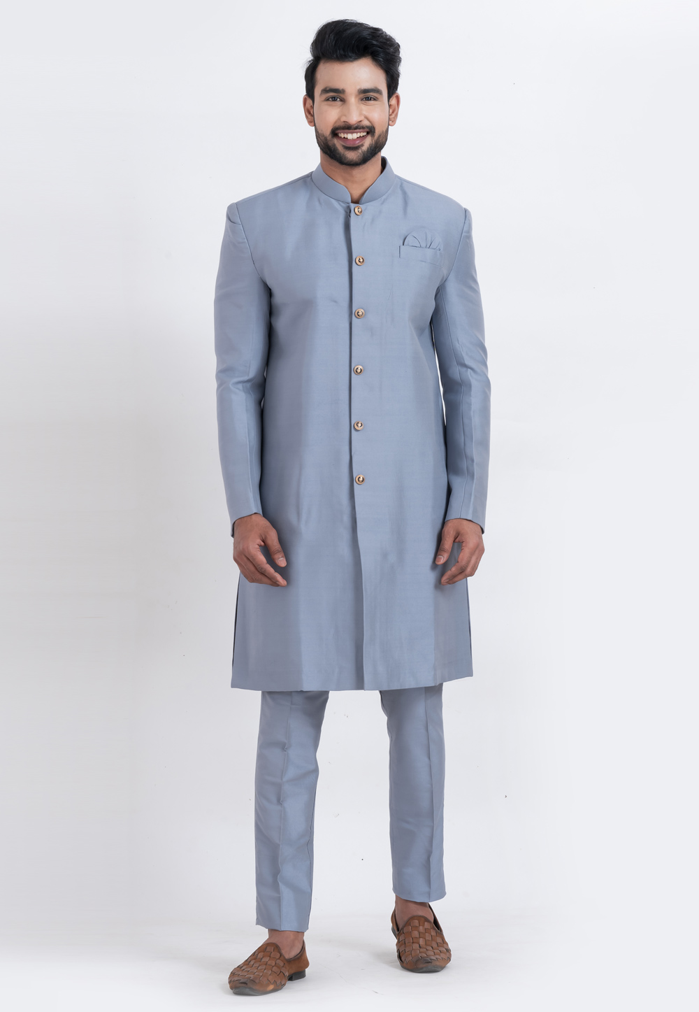 Grey Banarasi Indo Western Suit 310273