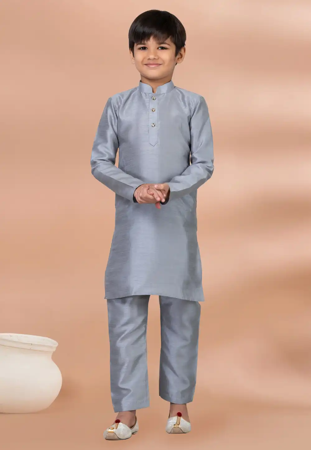 Grey Banarasi Kids Kurta Pajama 288677