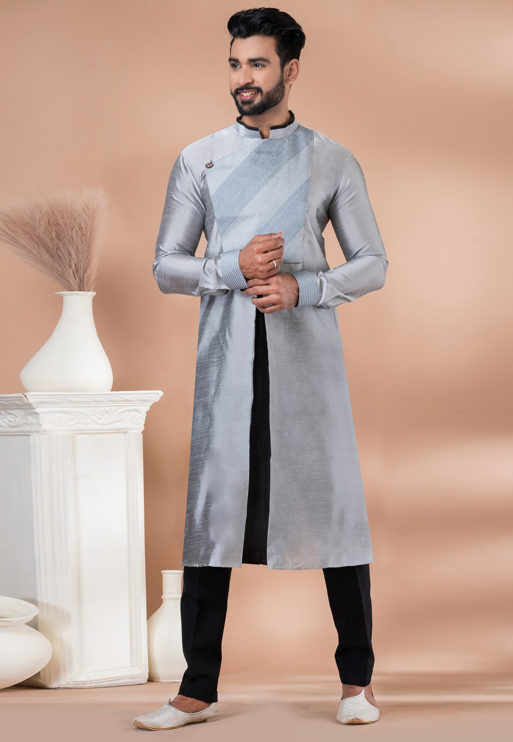 Grey Banarasi Kurta Pajama 282578