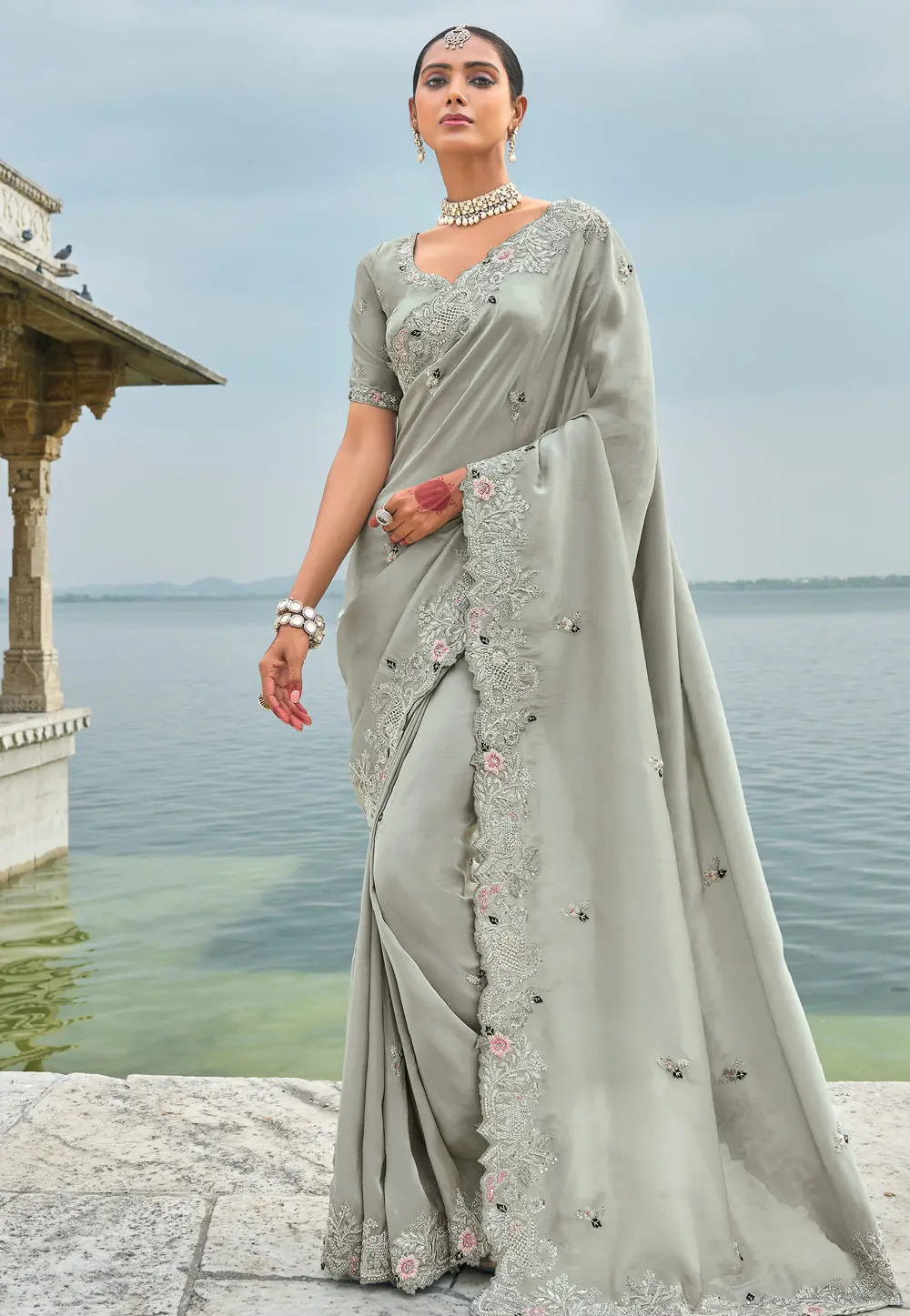 Grey Banarasi Saree 299497