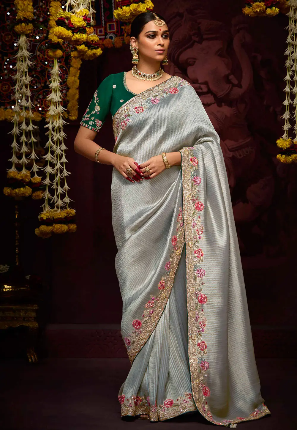 Grey Banarasi Saree With Blouse 297928