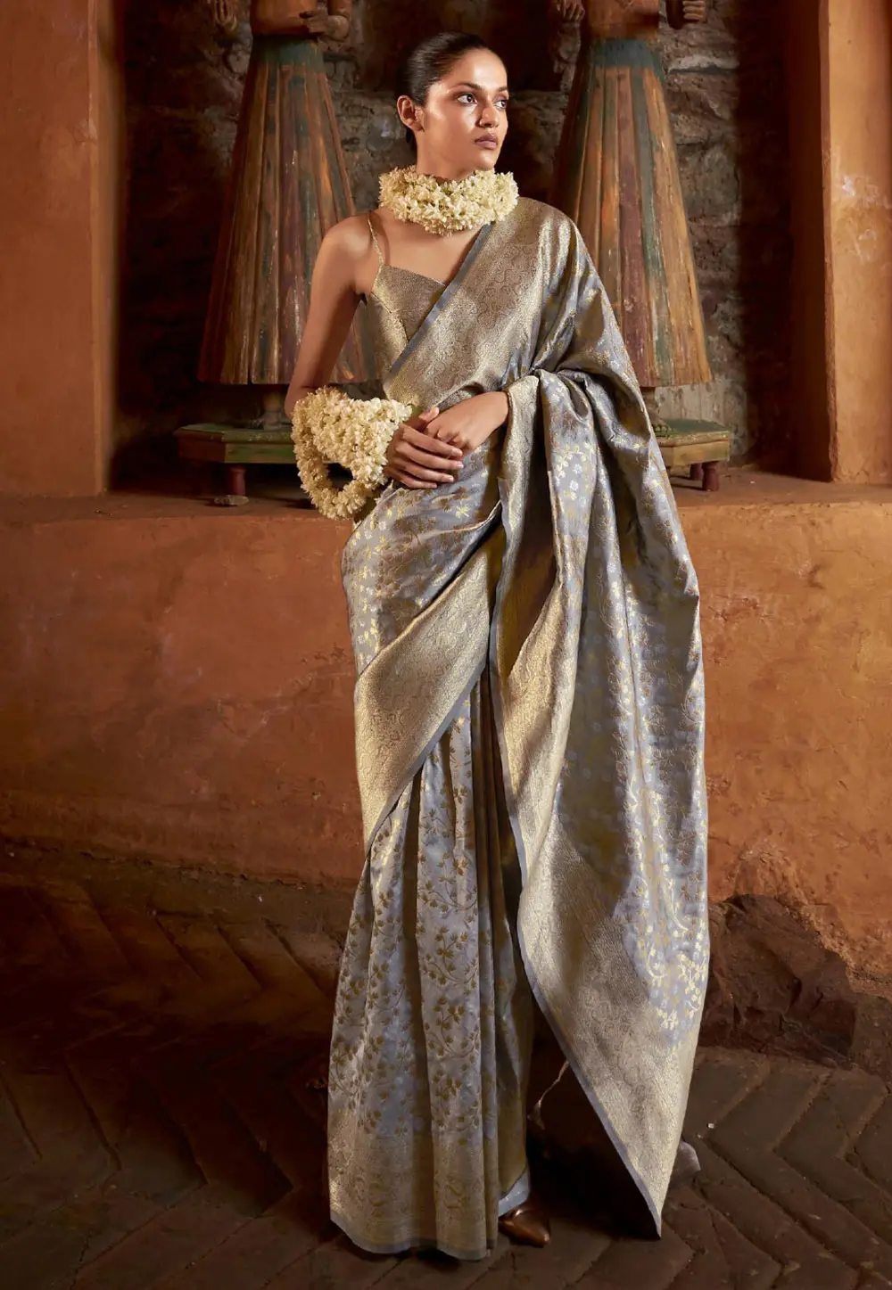 Grey Banarasi Silk Saree 298861