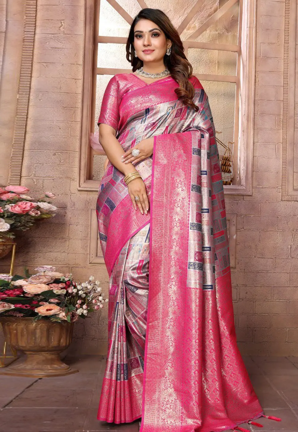 Grey Banarasi Silk Saree 302003