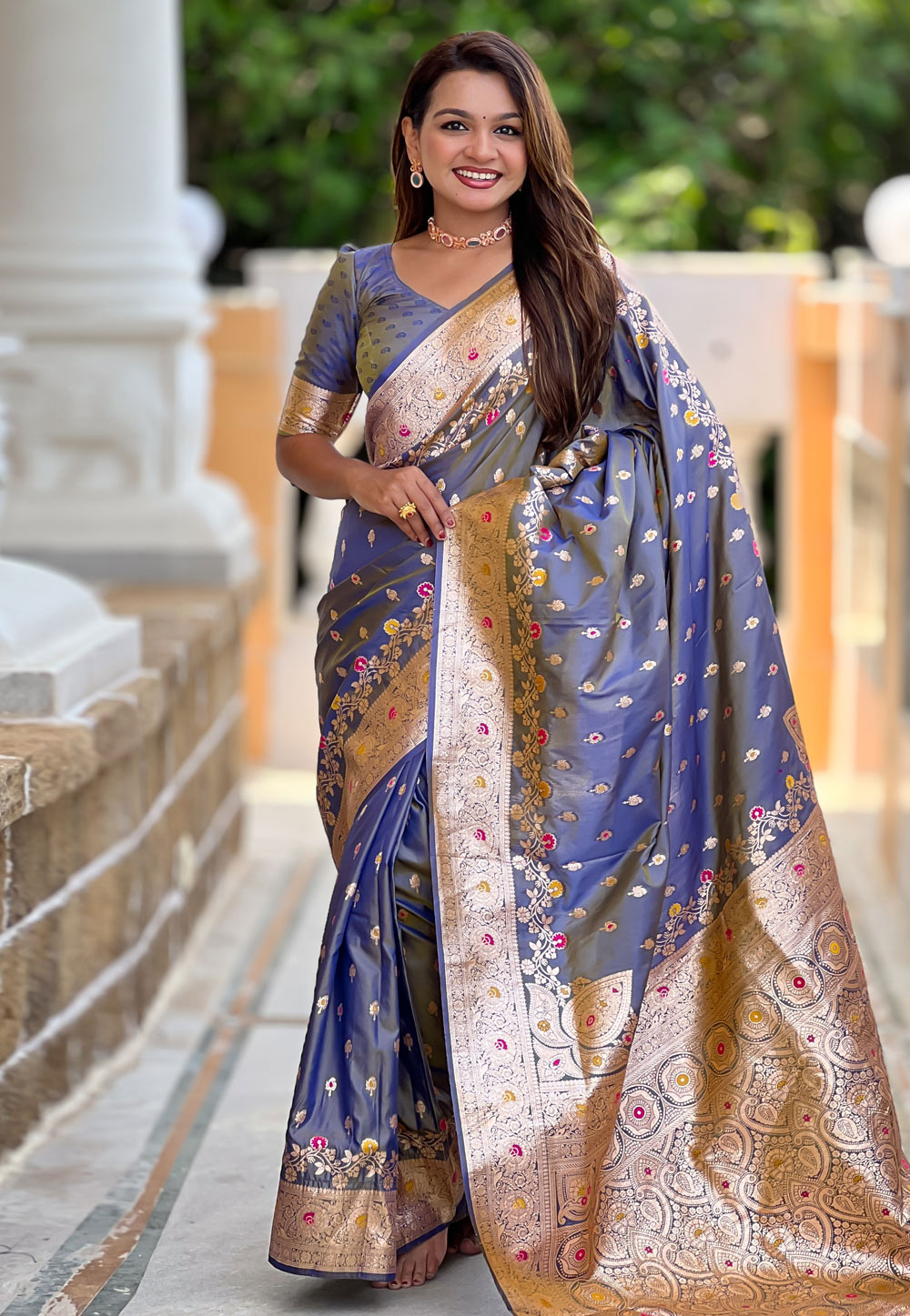 Grey Banarasi Silk Saree 310571
