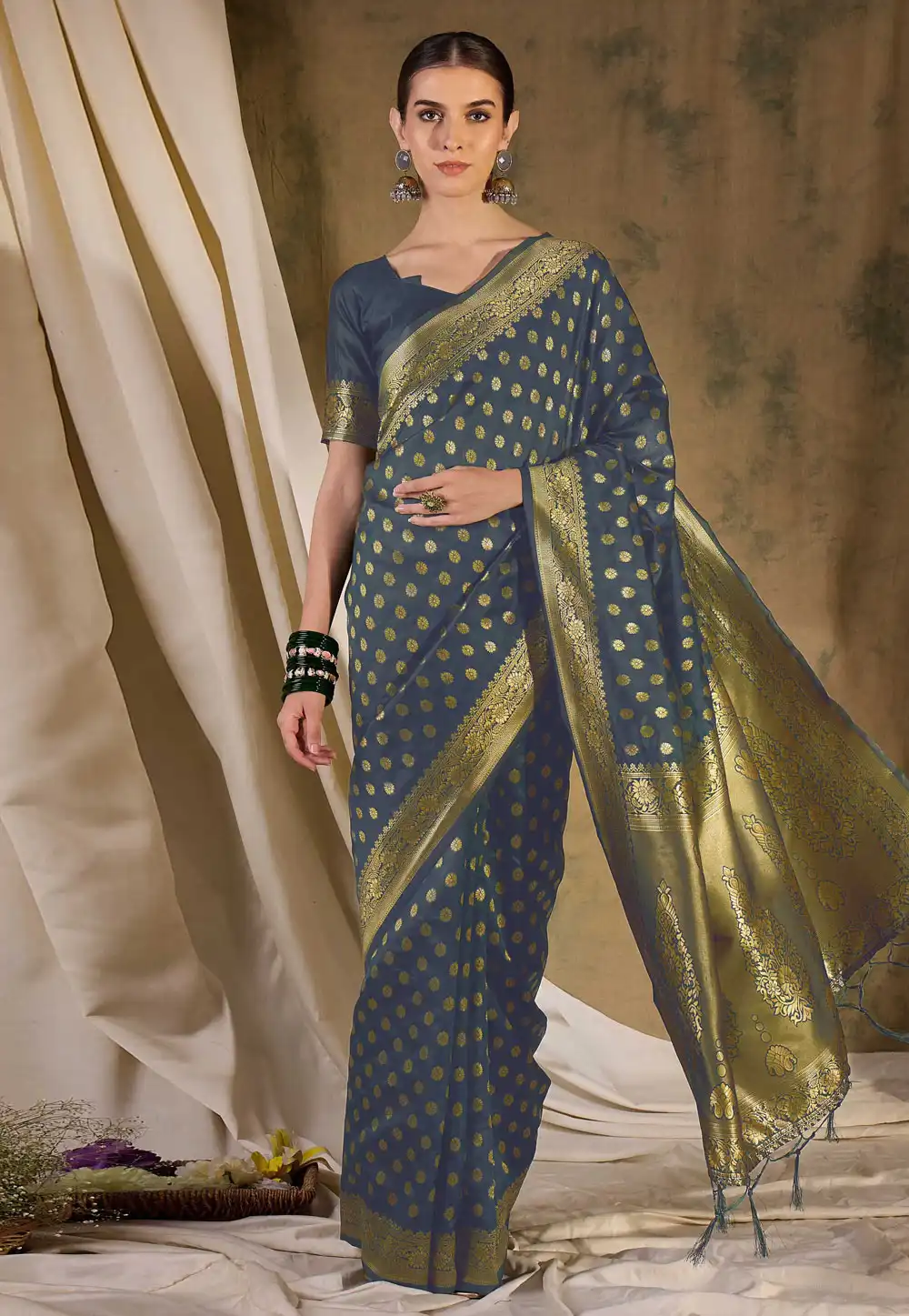 Grey Banarasi Silk Saree 289660