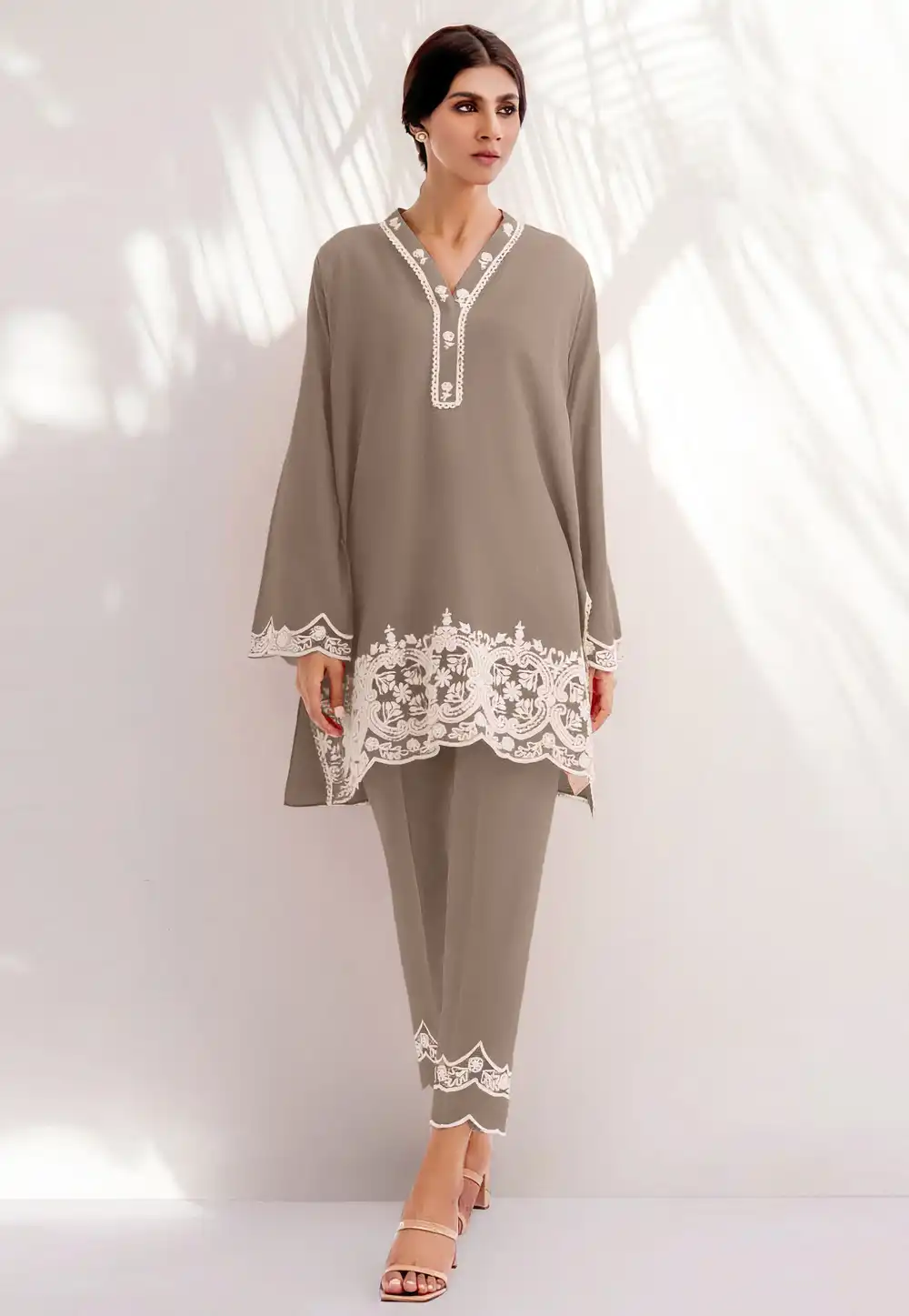 Grey Chanderi Kurta Set With Pent 288377