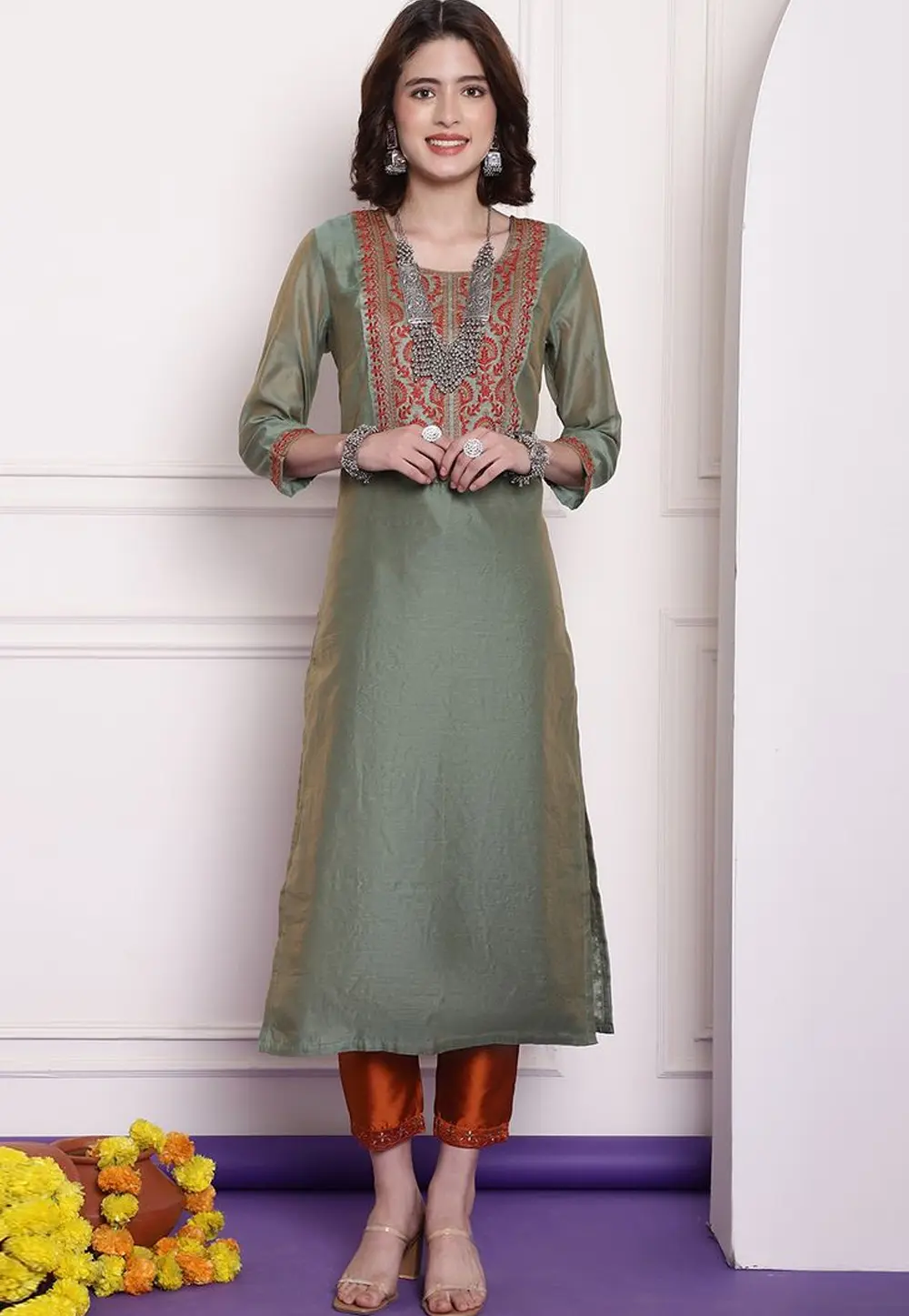 Grey Chanderi Long Kurti 303995