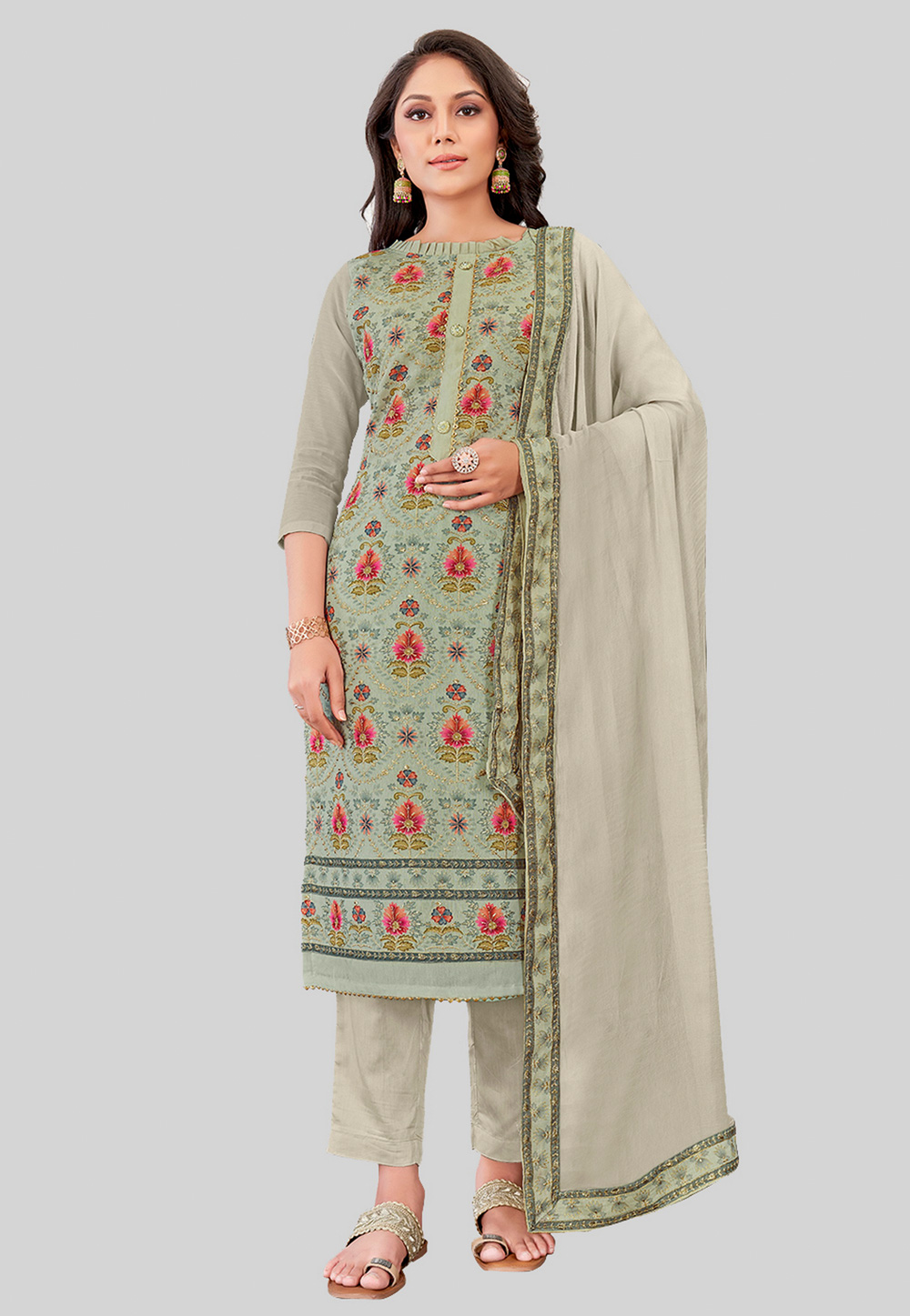 Grey Chanderi Silk Pakistani Suit 284450