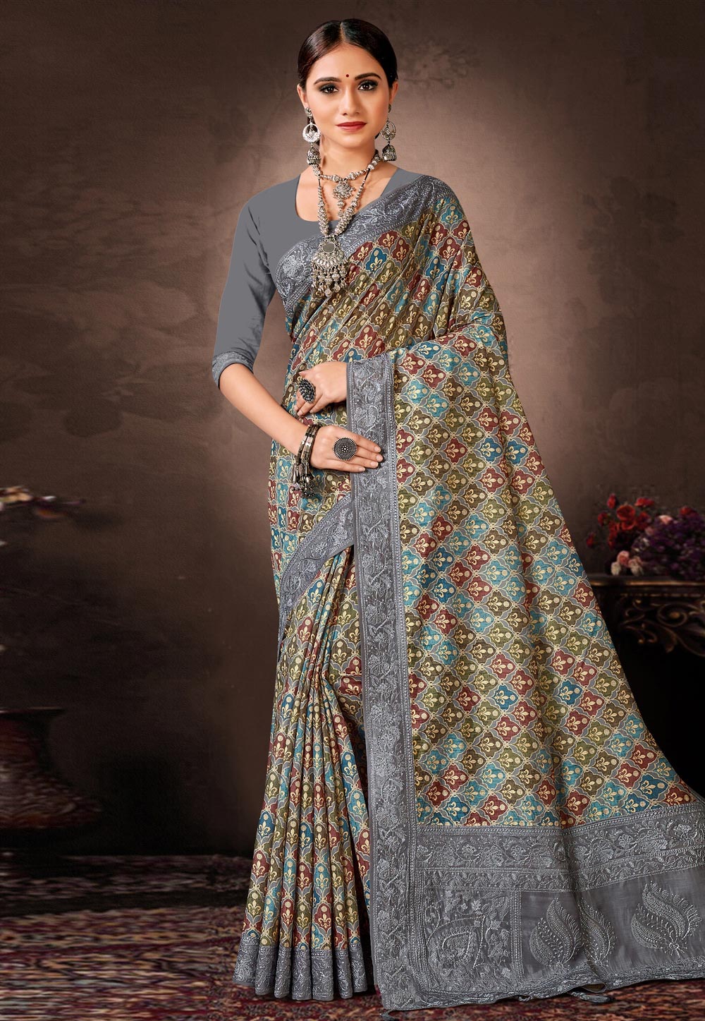 Grey Chanderi Silk Saree With Blouse 279138