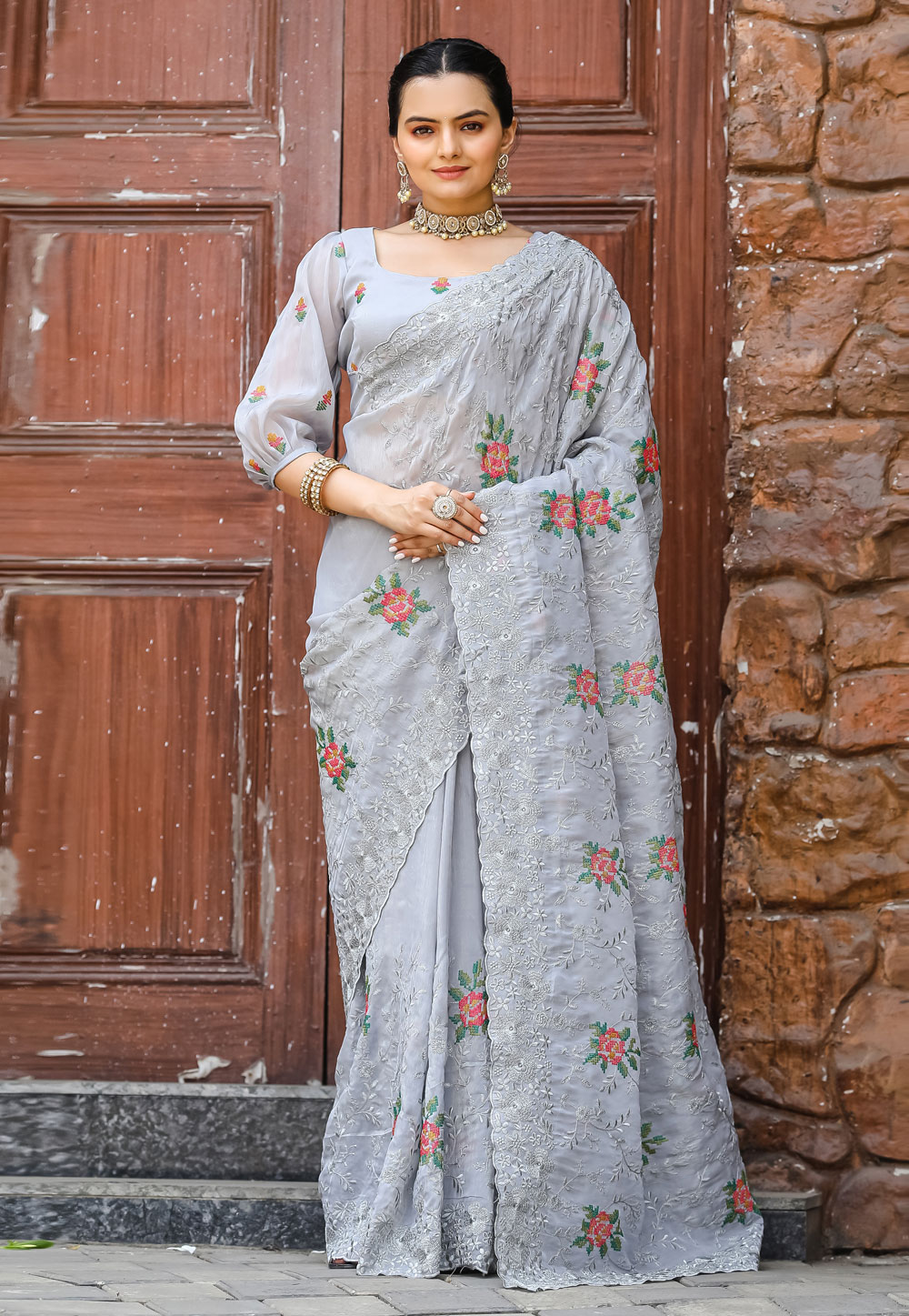 Grey Chiffon Saree With Blouse 287653